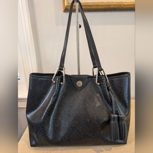 Anne Klein Classic A-Hinge Tote with Tassels Snakeskin Embossing Like New